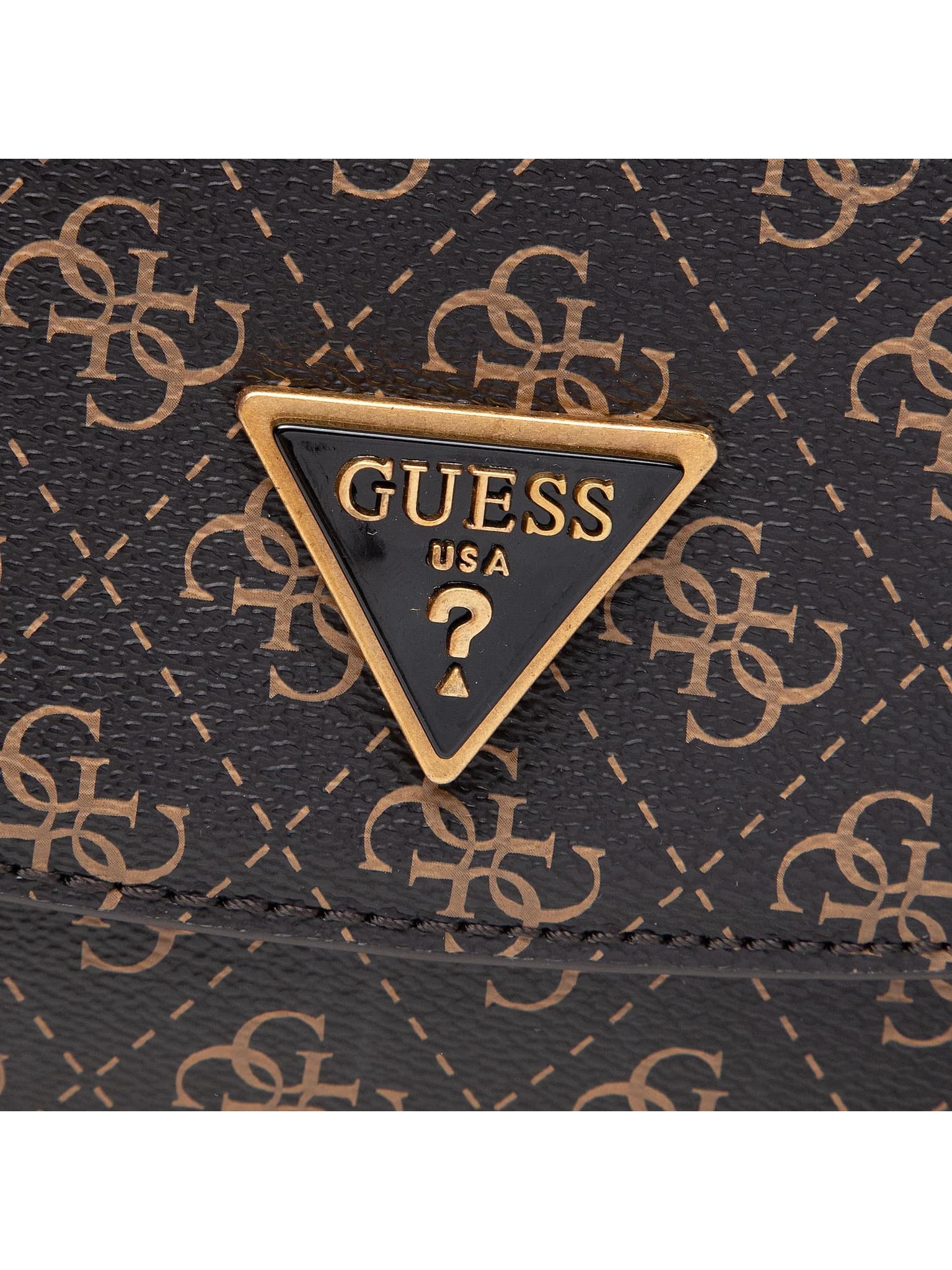 Detalle del monograma y logo de Guess Shoulder Bag Cordelia marrón